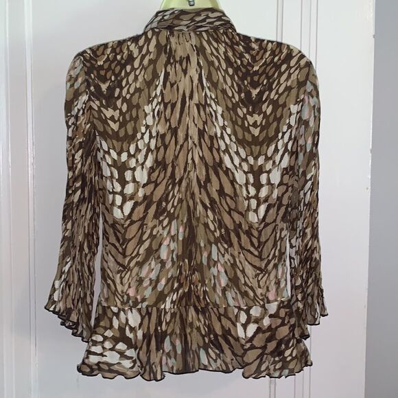 New Directions petite brown water colors ruched front crinkle cloth blouse - Picture 7 of 9